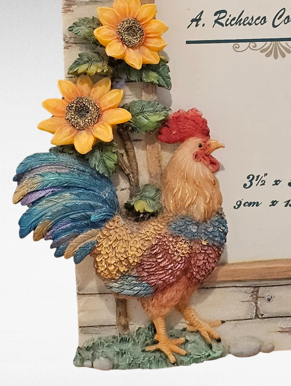 Vintage A. Richesco Corporation Rooster Sunflower Resin Picture Frame